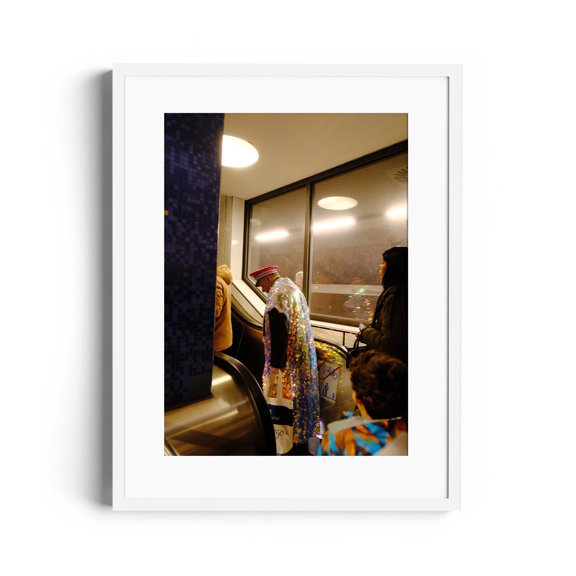 Framed fine art photography by Marcelo Cadavid featuring a colorful scene in a public space, available at The Dana Gallery Miami.