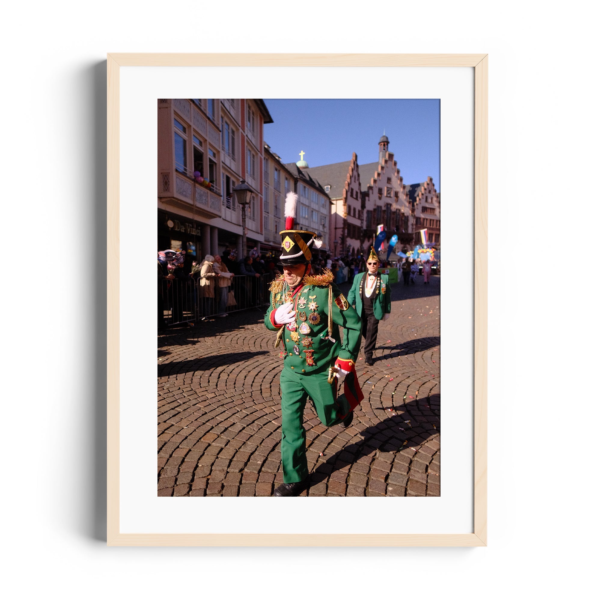 Framed fine art photography of a parade in Wiesbaden, capturing vibrant costumes and lively atmosphere.