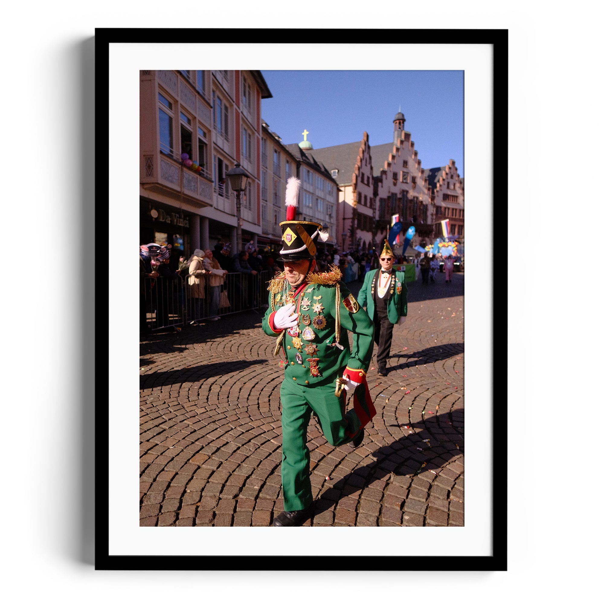 Framed fine art photo of marching musicians during a parade in Wiesbaden, capturing vibrant culture and celebration.